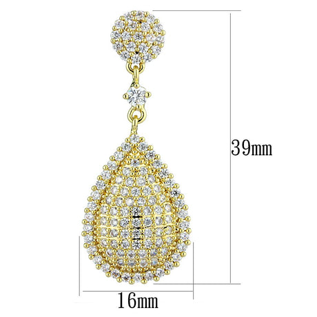 Gold Brass Earrings with AAA Grade CZ  in Clear
