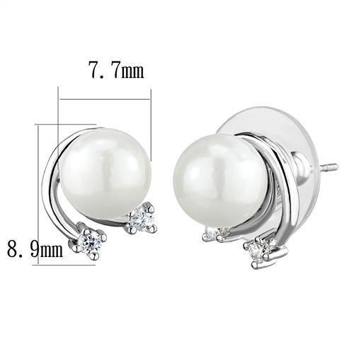 Rhodium Brass Earrings with Synthetic Pearl in White