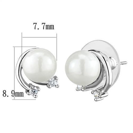 Rhodium Brass Earrings with Synthetic Pearl in White