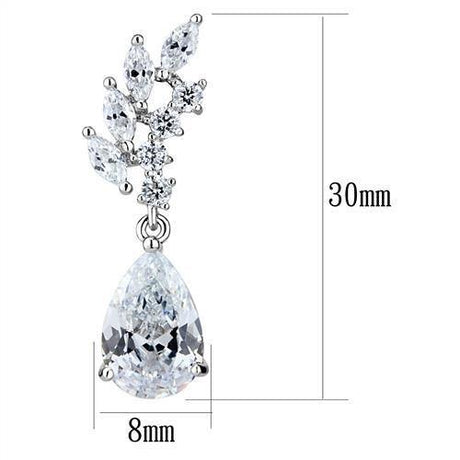 Rhodium Brass Earrings with AAA Grade CZ  in Clear