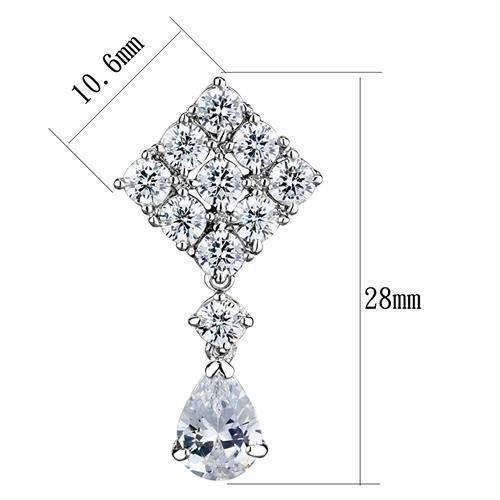 Rhodium Brass Earrings with AAA Grade CZ  in Clear