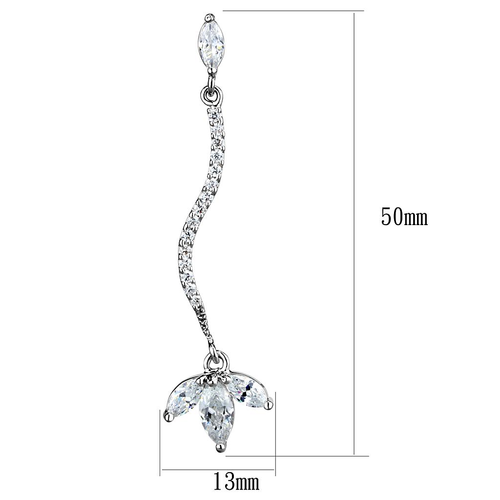 Rhodium Brass Earrings with AAA Grade CZ  in Clear