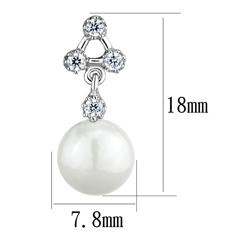 Rhodium Brass Earrings with Synthetic Pearl in White
