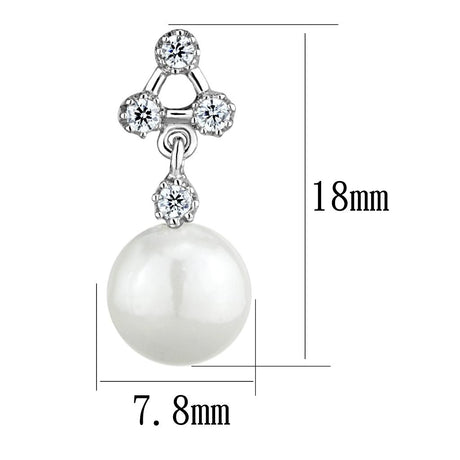 Rhodium Brass Earrings with Synthetic Pearl in White