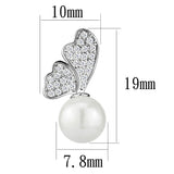 Rhodium Brass Earrings with Synthetic Pearl in White