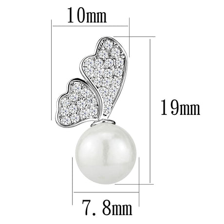 Rhodium Brass Earrings with Synthetic Pearl in White