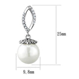 Rhodium Brass Earrings with Synthetic Pearl in White
