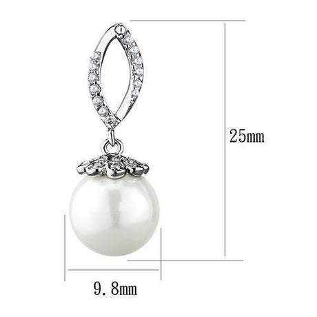 Rhodium Brass Earrings with Synthetic Pearl in White