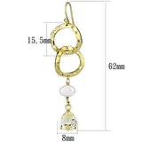 Gold Brass Earrings with Semi-Precious Pearl in White