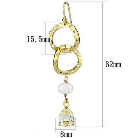 Gold Brass Earrings with Semi-Precious Pearl in White