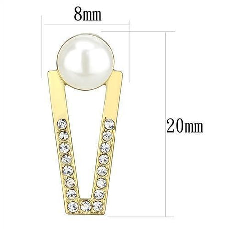 Gold Brass Earrings with Synthetic Pearl in White