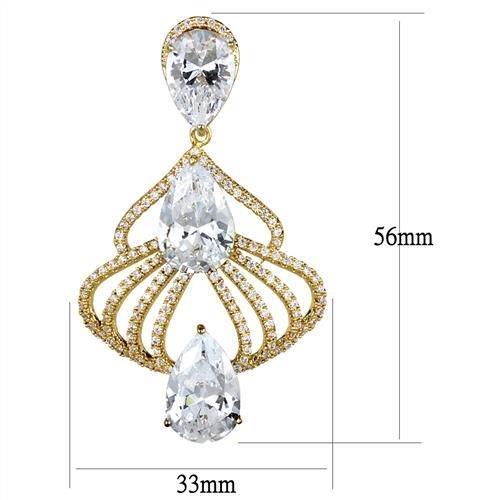 Gold Brass Earrings with AAA Grade CZ  in Clear