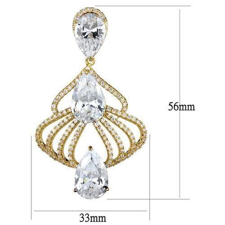 Gold Brass Earrings with AAA Grade CZ  in Clear