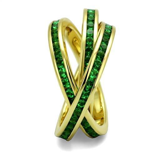 Gold Brass Ring with Synthetic Synthetic Glass in Emerald