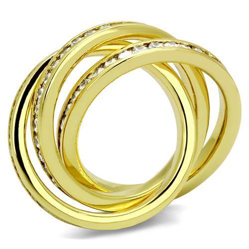 Gold Brass Ring with AAA Grade CZ  in Clear
