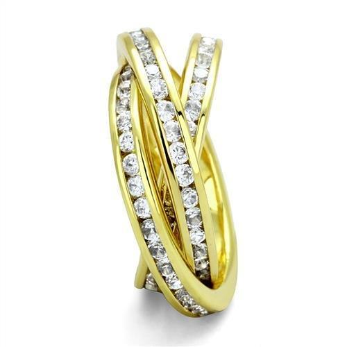 Gold Brass Ring with AAA Grade CZ  in Clear