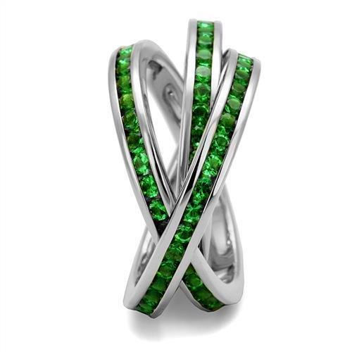 Rhodium Brass Ring with Synthetic Synthetic Glass in Emerald
