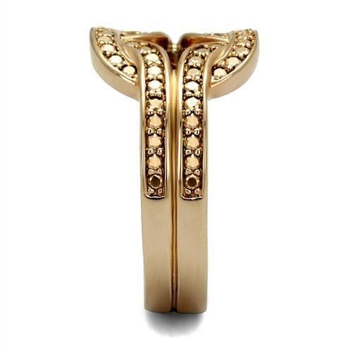 IP Rose Gold(Ion Plating) Brass Ring with AAA Grade CZ  in Metallic Light Gold