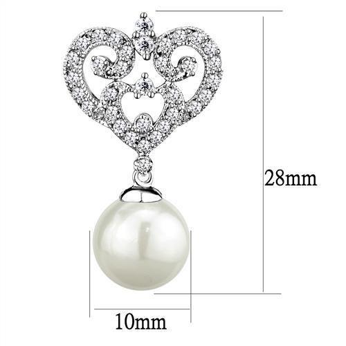 Rhodium Brass Earrings with Synthetic Pearl in White