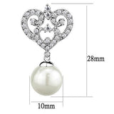 Rhodium Brass Earrings with Synthetic Pearl in White