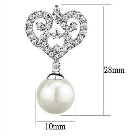 Rhodium Brass Earrings with Synthetic Pearl in White