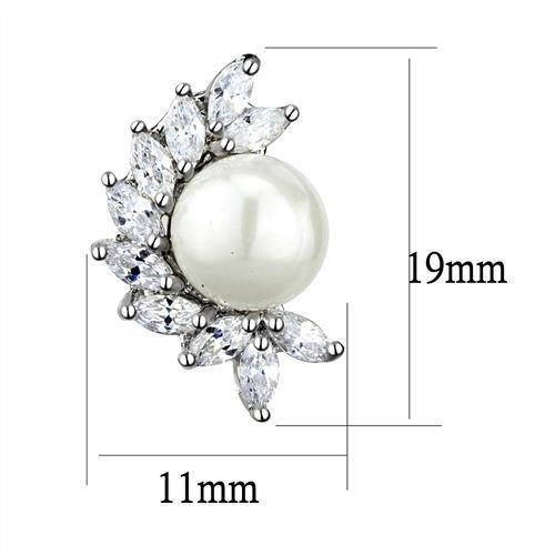 Rhodium Brass Earrings with Synthetic Pearl in White