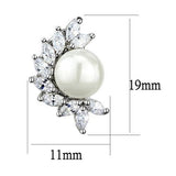 Rhodium Brass Earrings with Synthetic Pearl in White