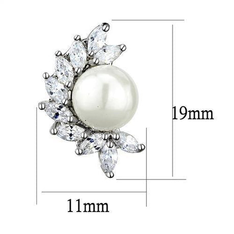 Rhodium Brass Earrings with Synthetic Pearl in White