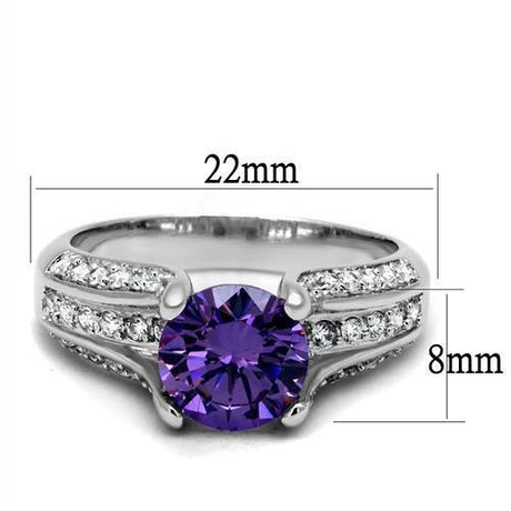 Rhodium Brass Ring with AAA Grade CZ  in Amethyst