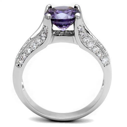 Rhodium Brass Ring with AAA Grade CZ  in Amethyst