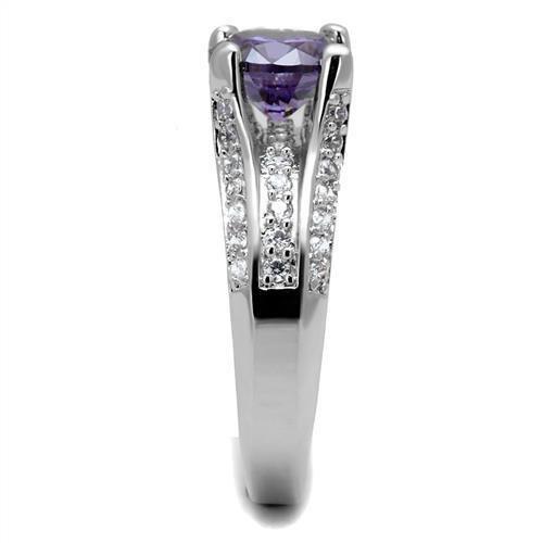 Rhodium Brass Ring with AAA Grade CZ  in Amethyst