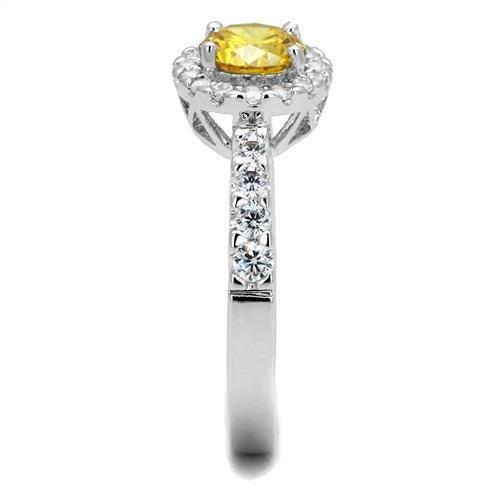 Rhodium Brass Ring with AAA Grade CZ  in Topaz
