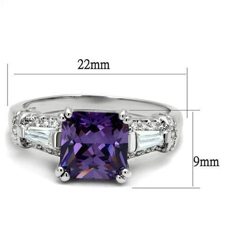 Rhodium Brass Ring with AAA Grade CZ  in Amethyst