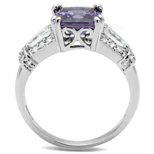 Rhodium Brass Ring with AAA Grade CZ  in Amethyst