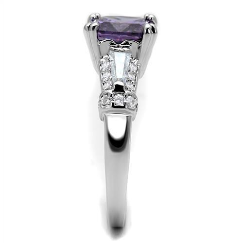 Rhodium Brass Ring with AAA Grade CZ  in Amethyst