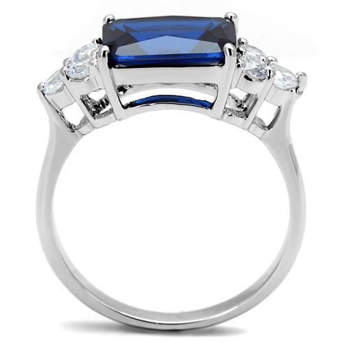 Rhodium Brass Ring with Synthetic Spinel in London Blue