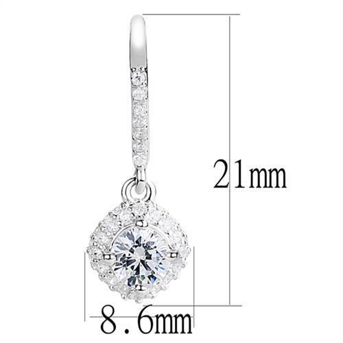 Rhodium 925 Sterling Silver Earrings with AAA Grade CZ  in Clear
