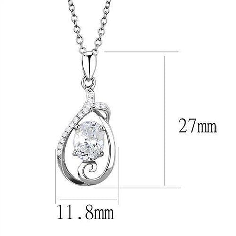 Rhodium 925 Sterling Silver Chain Pendant with AAA Grade CZ  in Clear