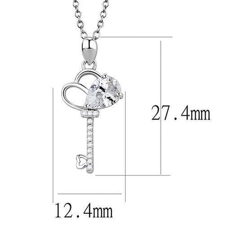 Rhodium 925 Sterling Silver Chain Pendant with AAA Grade CZ  in Clear