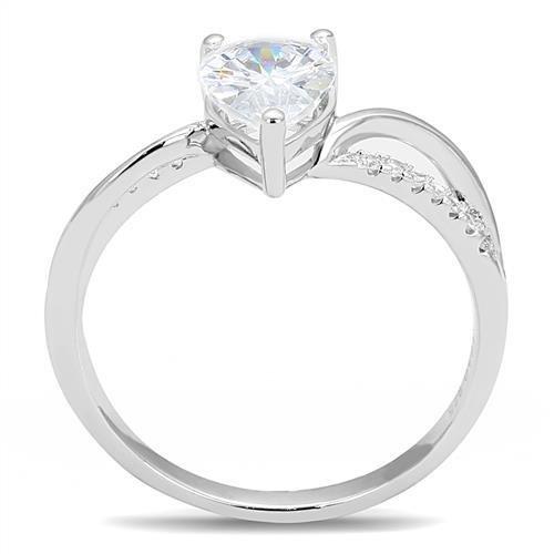 Rhodium 925 Sterling Silver Ring with AAA Grade CZ  in Clear