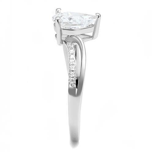 Rhodium 925 Sterling Silver Ring with AAA Grade CZ  in Clear