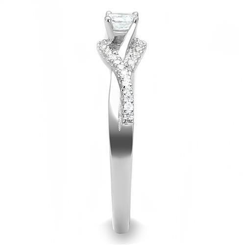 Rhodium 925 Sterling Silver Ring with AAA Grade CZ  in Clear
