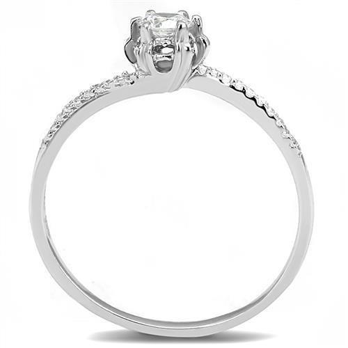 Rhodium 925 Sterling Silver Ring with AAA Grade CZ  in Clear