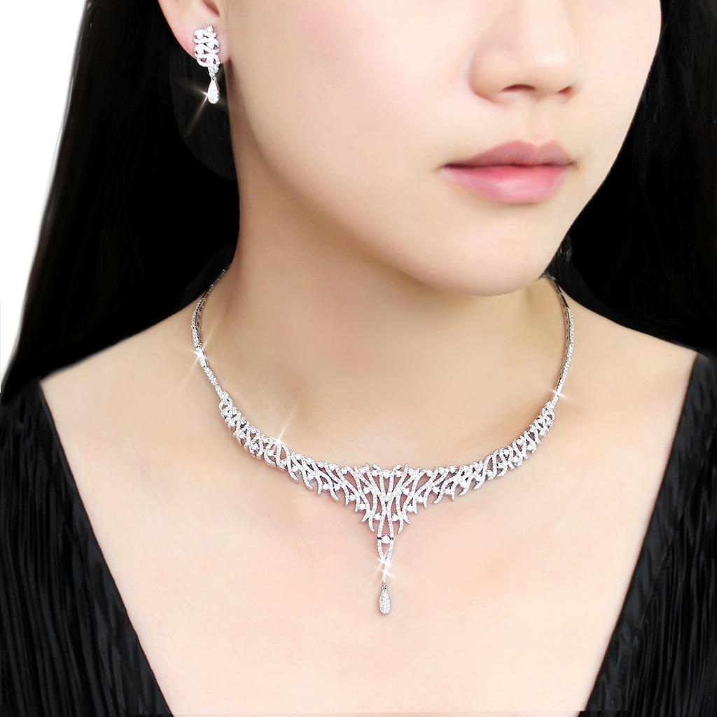 Rhodium Brass Jewelry Sets with AAA Grade CZ  in Clear