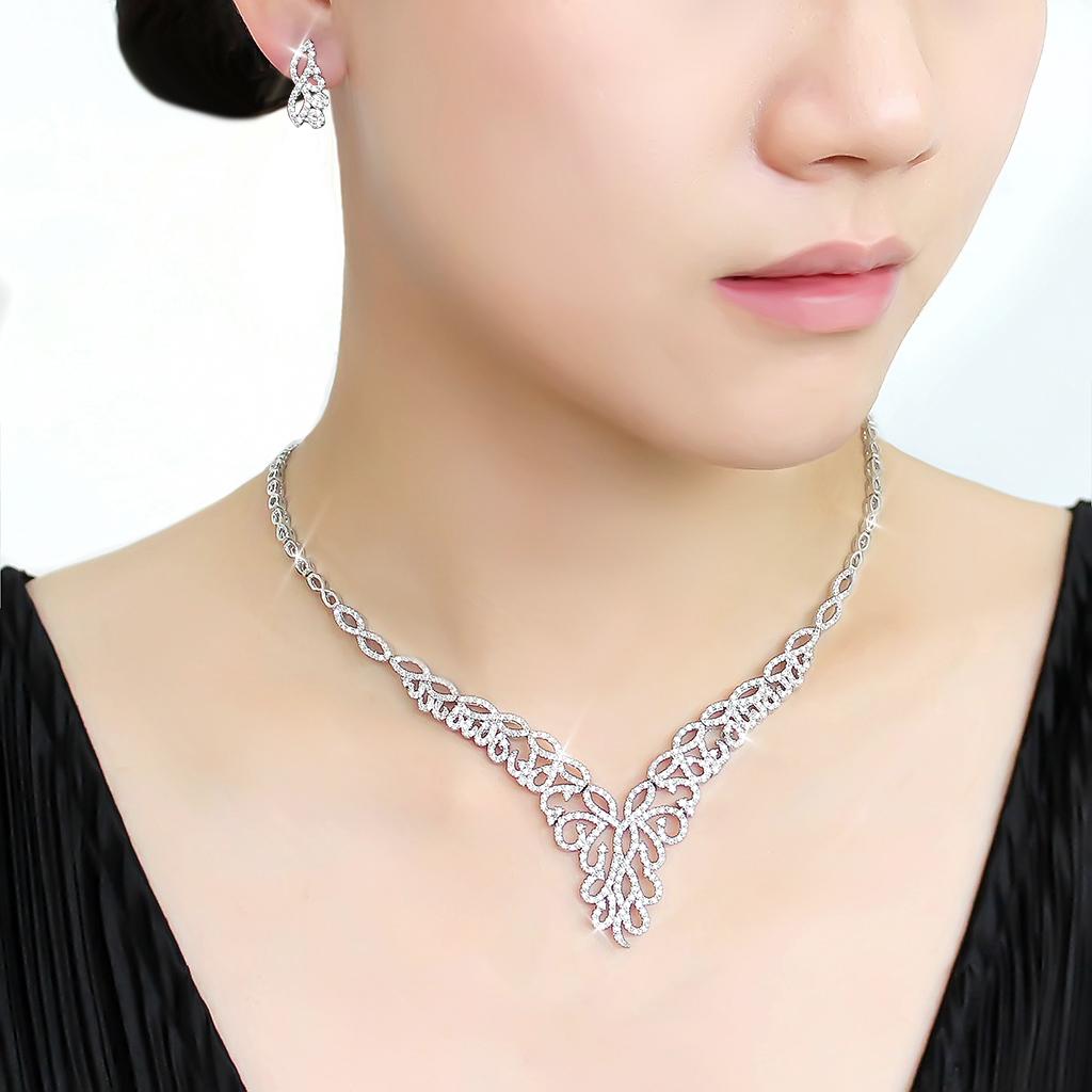 Rhodium Brass Jewelry Sets with AAA Grade CZ  in Clear
