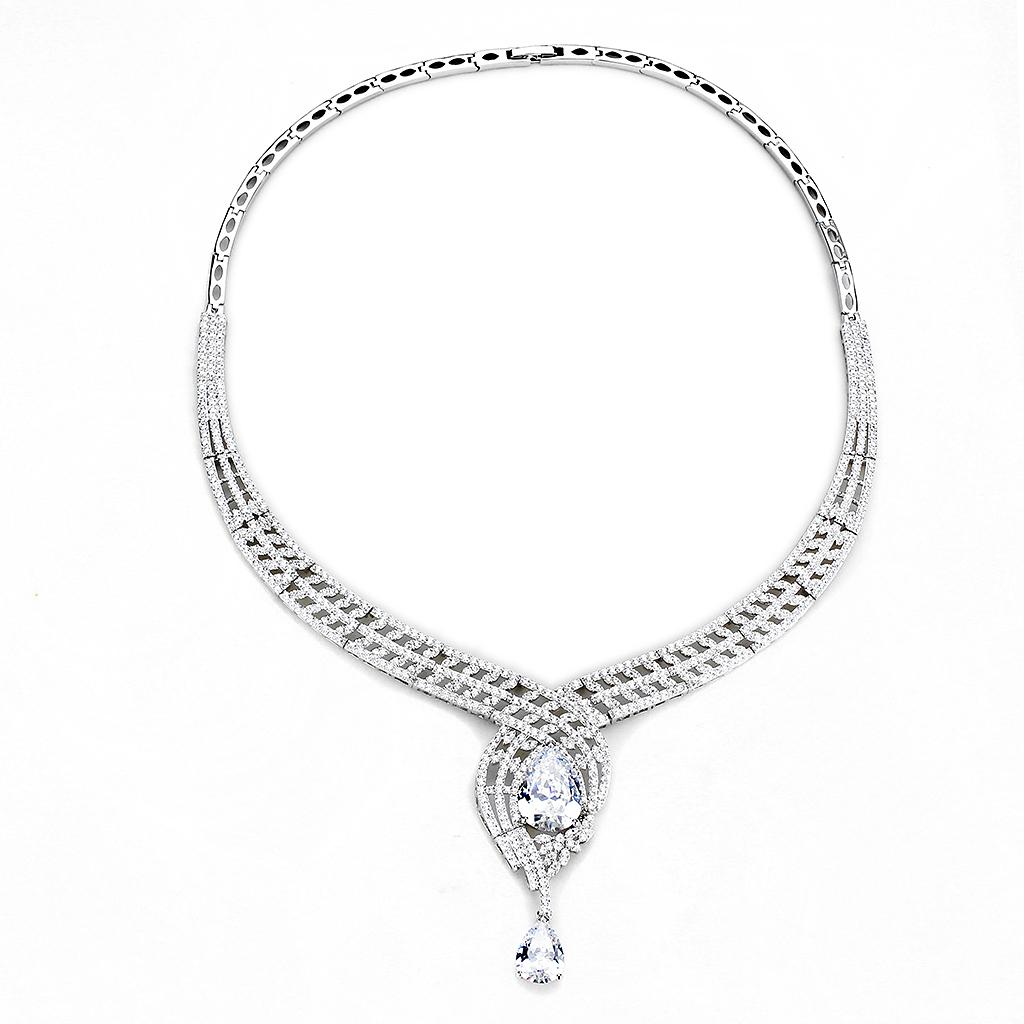 Rhodium Brass Jewelry Sets with AAA Grade CZ  in Clear