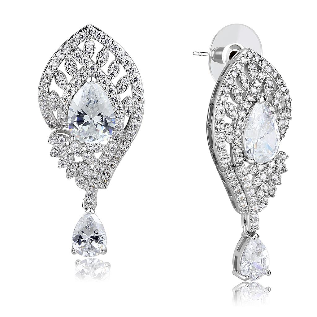 Rhodium Brass Jewelry Sets with AAA Grade CZ  in Clear