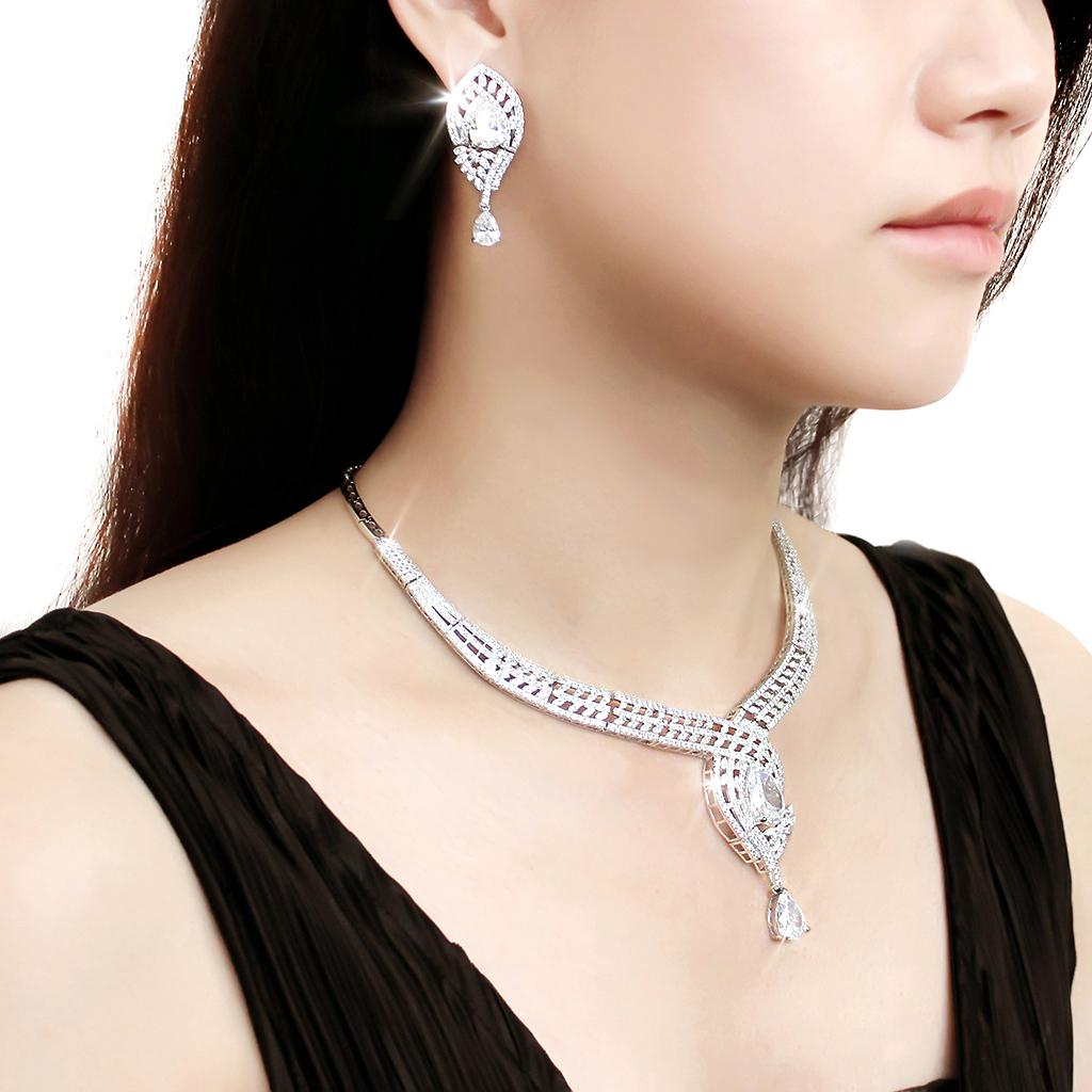 Rhodium Brass Jewelry Sets with AAA Grade CZ  in Clear