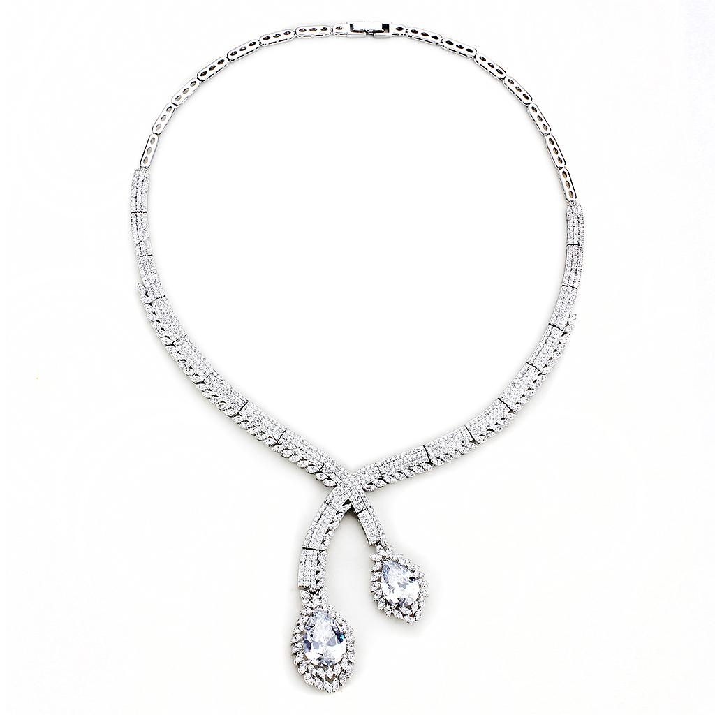 Rhodium Brass Jewelry Sets with AAA Grade CZ  in Clear