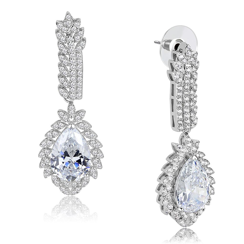 Rhodium Brass Jewelry Sets with AAA Grade CZ  in Clear